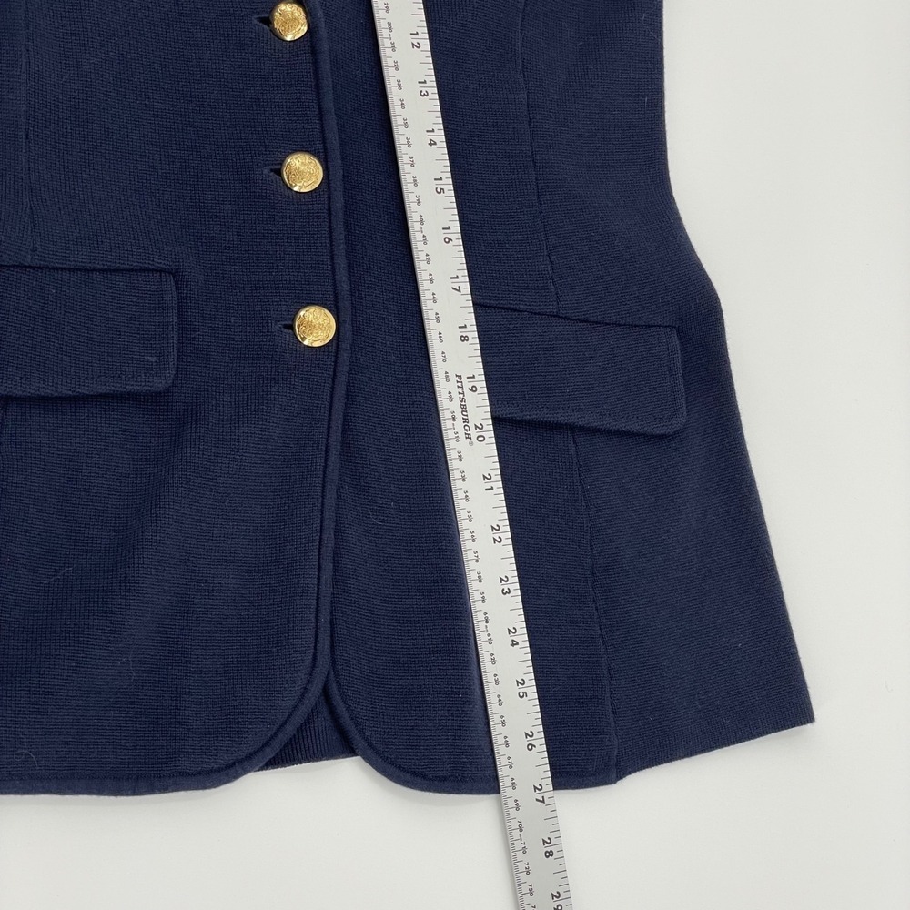 Lauren Ralph Lauren Navy Blue Sweater-Knit Blazerβ Gold Crest Buttons M Preppy - Picture 8 of 8